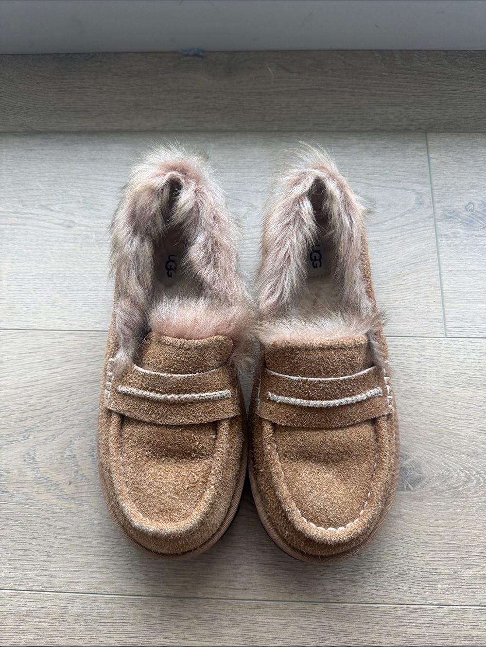 UGG Women's Tan Suede Fur-Lined Moccasin Loafers